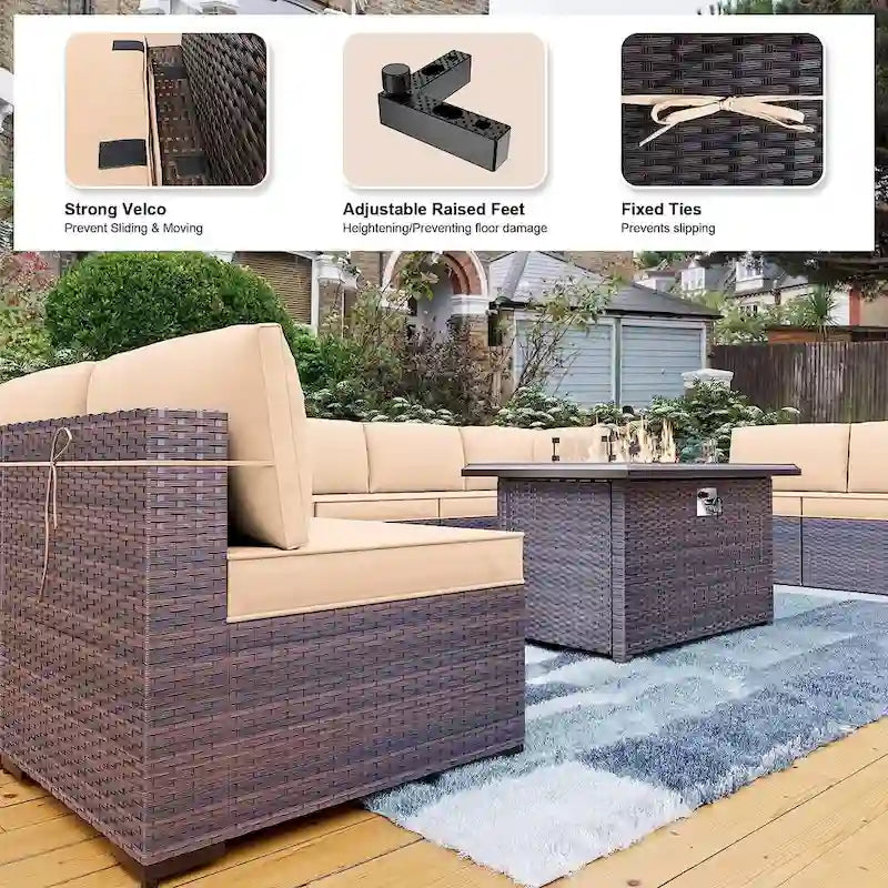 Kullavik 12 Piece Outdoor Patio Furniture Set with Fire Pit Table