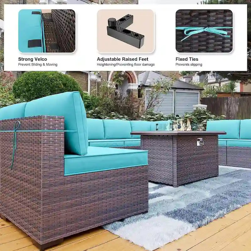 Kullavik 12 Piece Outdoor Patio Furniture Set with Fire Pit Table