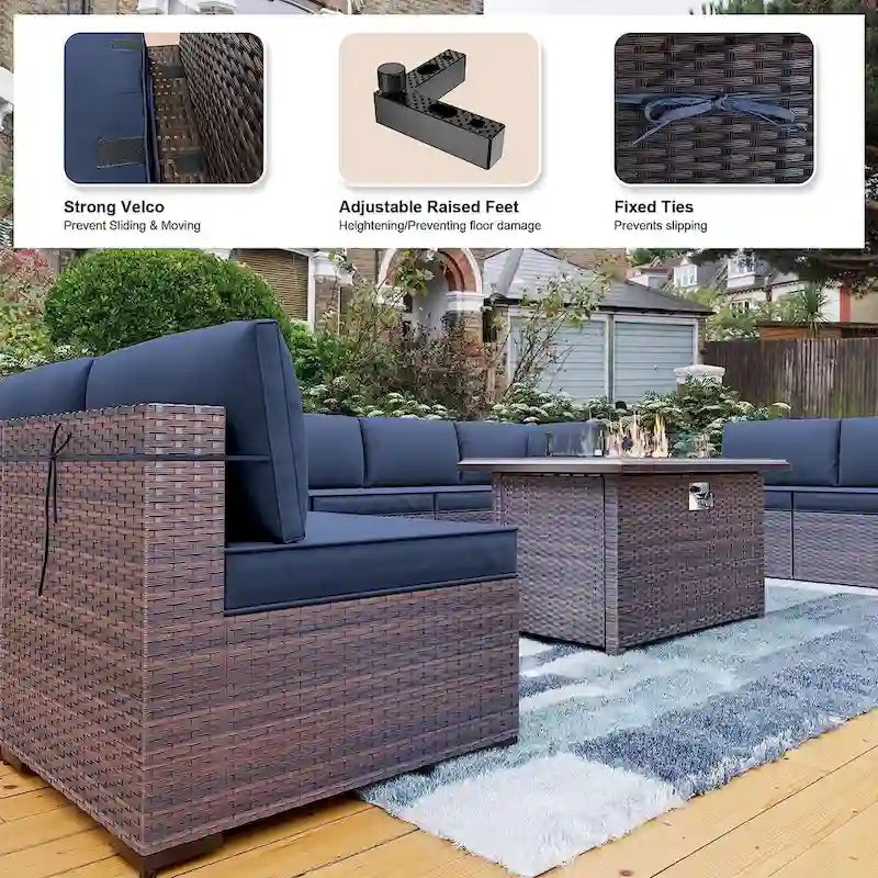 Kullavik 12 Piece Outdoor Patio Furniture Set with Fire Pit Table