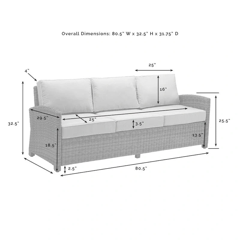 Crosley Bradenton 3Pc Outdoor Wicker Sofa Set - 81 W x 75 D x32.5 H