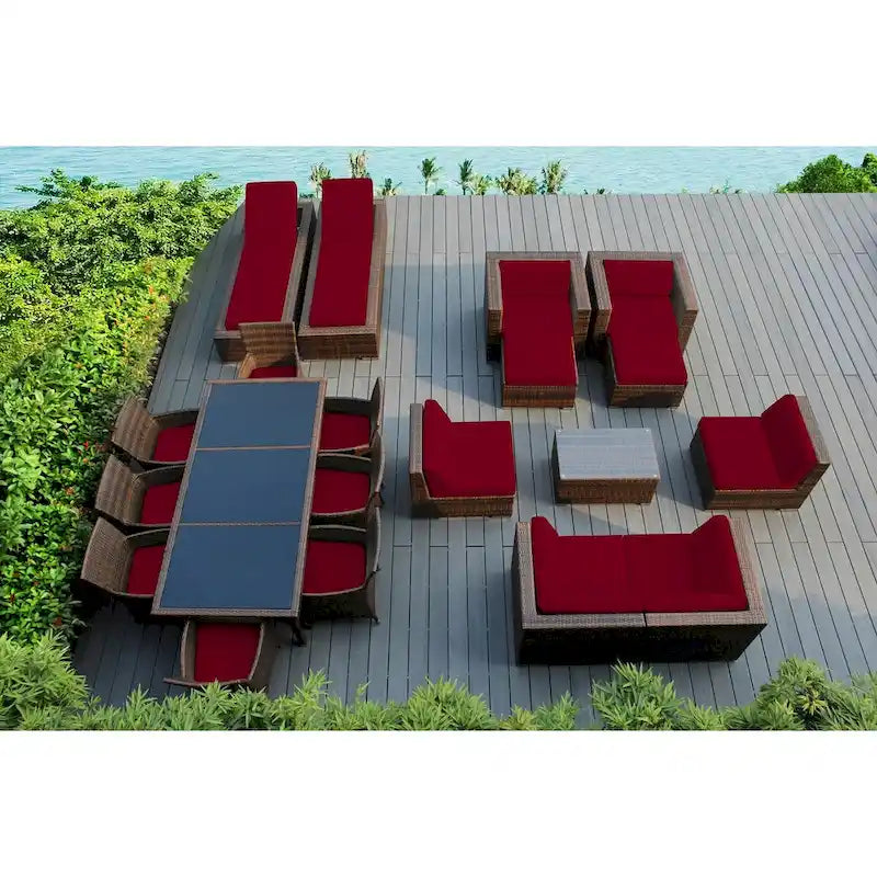 Ohana Outdoor Patio 20 Piece Mixed Brown Wicker Sofa and Dining Set