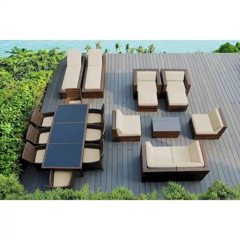 Ohana Outdoor Patio 20 Piece Mixed Brown Wicker Sofa and Dining Set