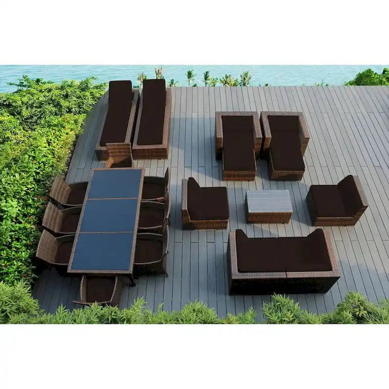 Ohana Outdoor Patio 20 Piece Mixed Brown Wicker Sofa and Dining Set