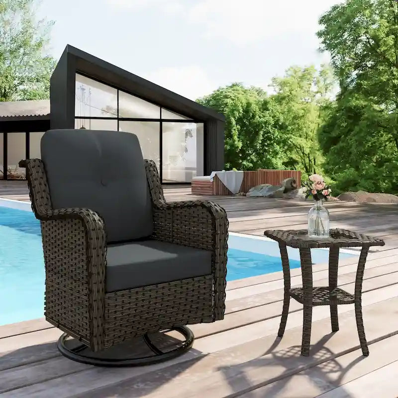 Outdoor Rattan Wicker Swivel Rocking Chair With Cushions