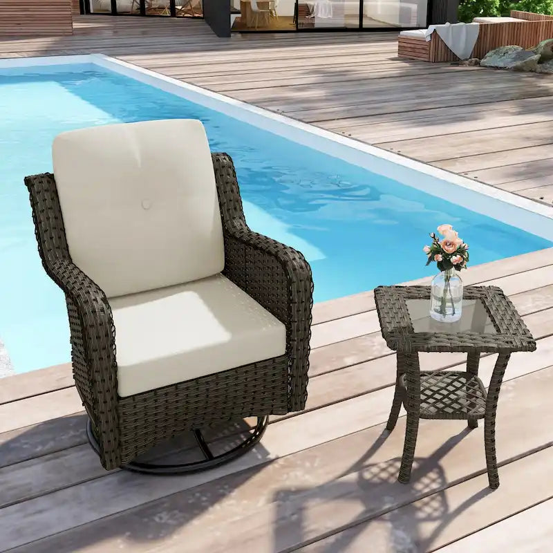 Outdoor Rattan Wicker Swivel Rocking Chair With Cushions
