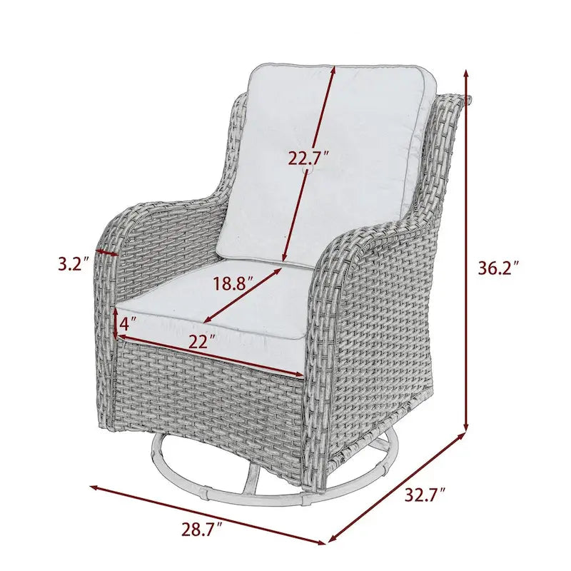 Outdoor Rattan Wicker Swivel Rocking Chair With Cushions