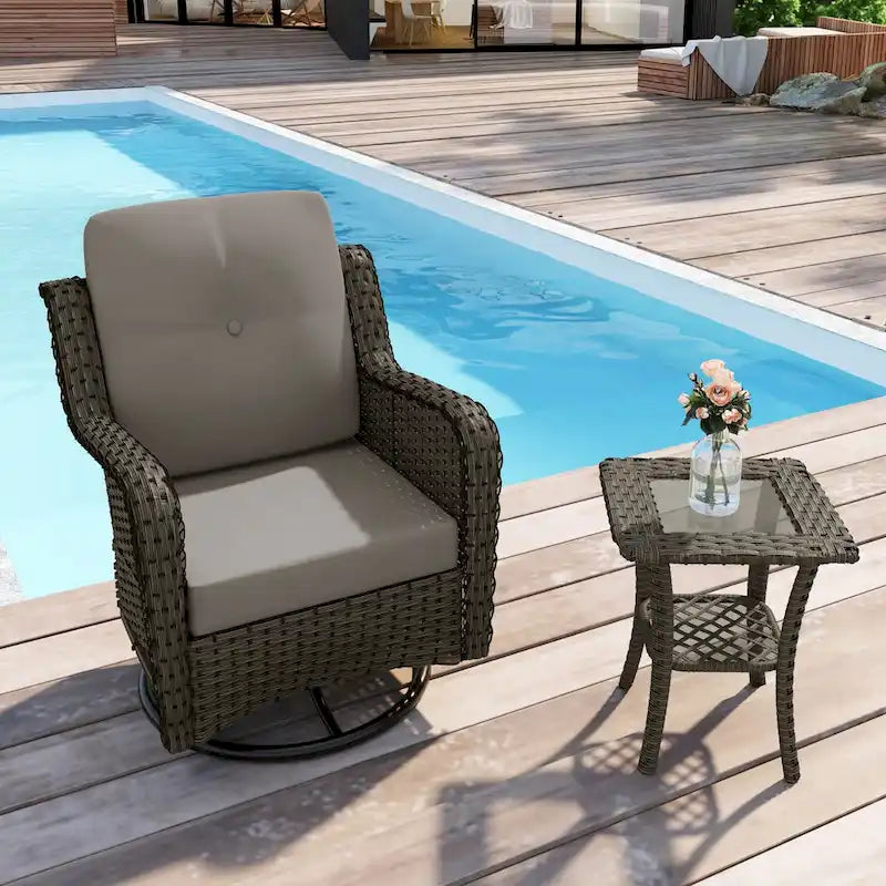 Outdoor Rattan Wicker Swivel Rocking Chair With Cushions