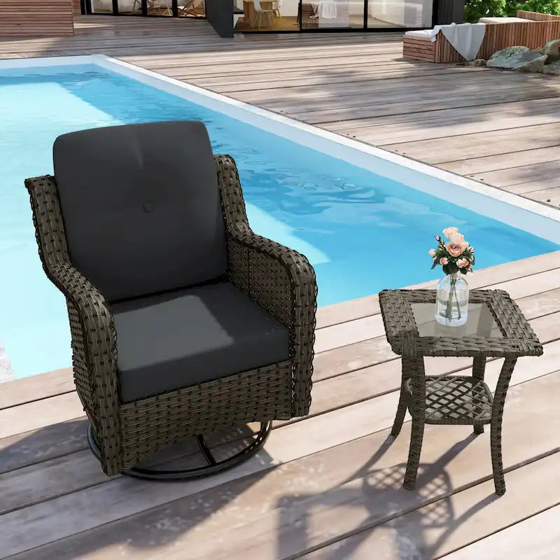 Outdoor Rattan Wicker Swivel Rocking Chair With Cushions