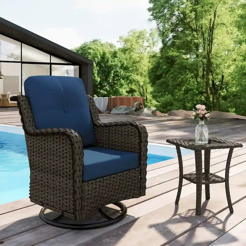 Outdoor Rattan Wicker Swivel Rocking Chair With Cushions