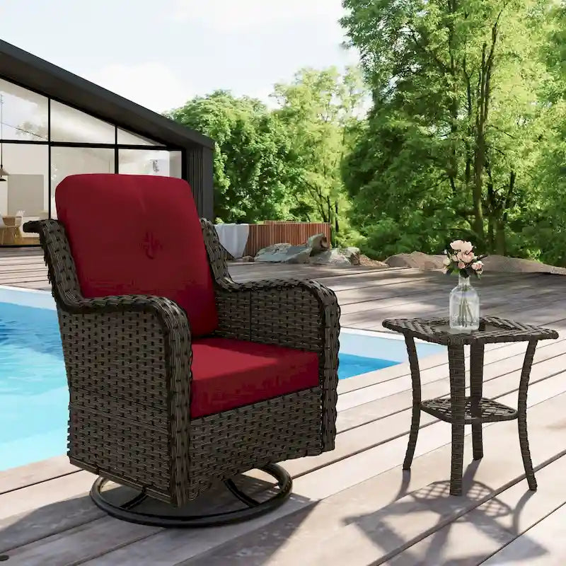 Outdoor Rattan Wicker Swivel Rocking Chair With Cushions