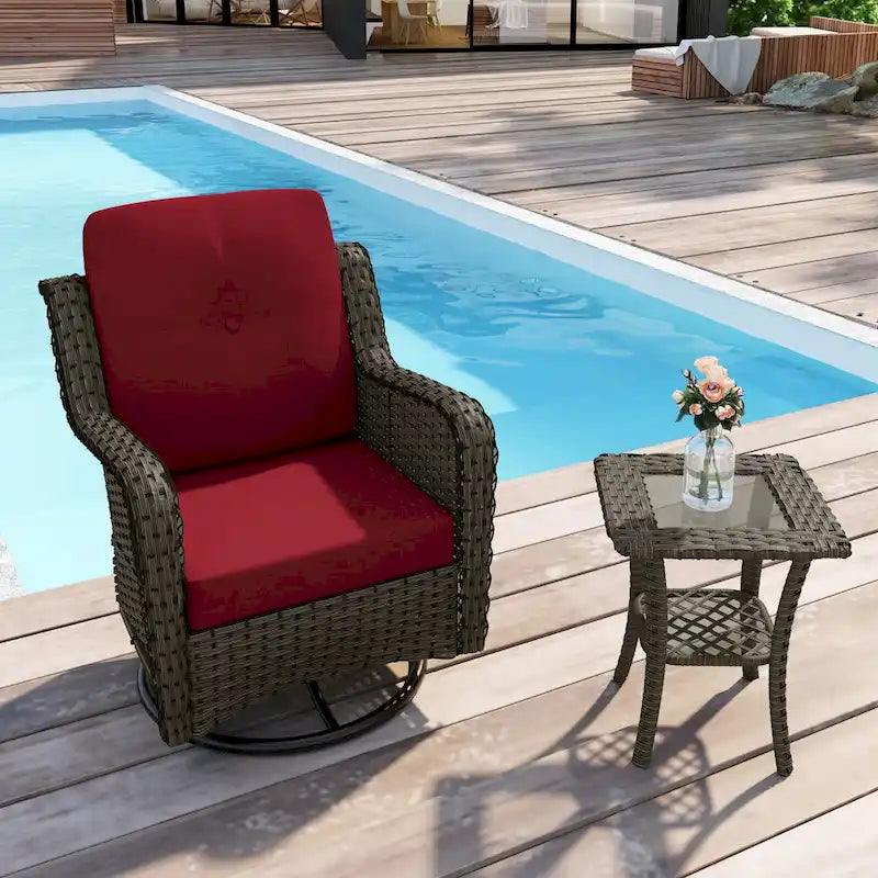 Outdoor Rattan Wicker Swivel Rocking Chair With Cushions