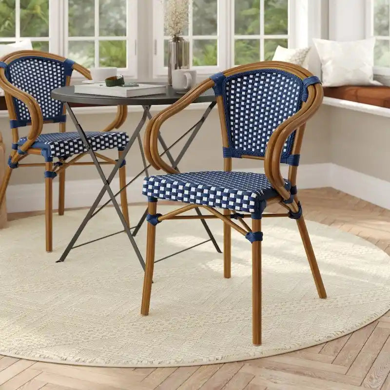 All-Weather Commercial Paris Chair with Bamboo Print Metal Frame - N/A