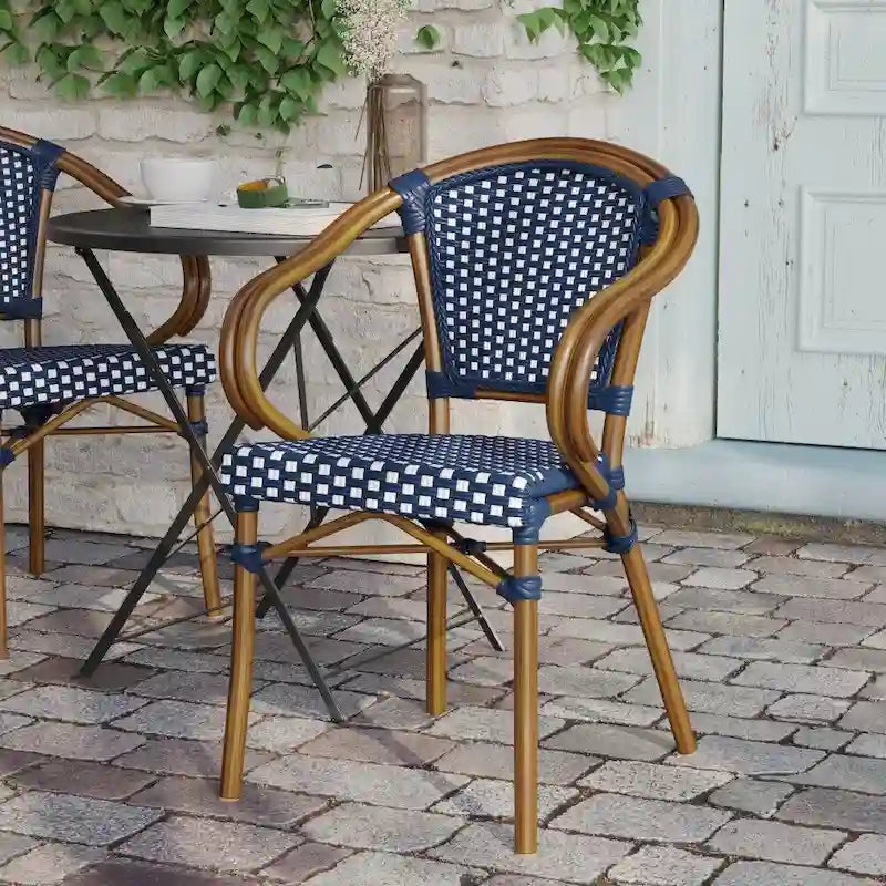 All-Weather Commercial Paris Chair with Bamboo Print Metal Frame - N/A