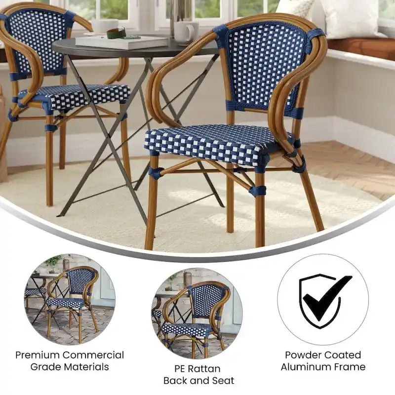 All-Weather Commercial Paris Chair with Bamboo Print Metal Frame - N/A