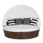 Ledel Wicker Outdoor Daybed 5-piece Sectional Sofa Set With Retractable Canopy and Cushions