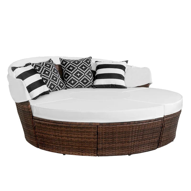 Ledel Wicker Outdoor Daybed 5-piece Sectional Sofa Set With Retractable Canopy and Cushions