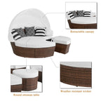 Ledel Wicker Outdoor Daybed 5-piece Sectional Sofa Set With Retractable Canopy and Cushions