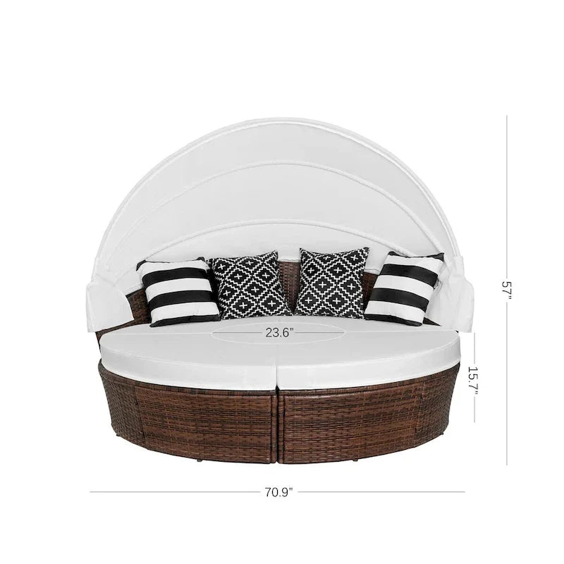 Ledel Wicker Outdoor Daybed 5-piece Sectional Sofa Set With Retractable Canopy and Cushions