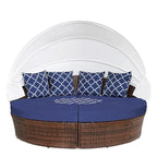 Ledel Wicker Outdoor Daybed 5-piece Sectional Sofa Set With Retractable Canopy and Cushions