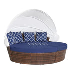 Ledel Wicker Outdoor Daybed 5-piece Sectional Sofa Set With Retractable Canopy and Cushions