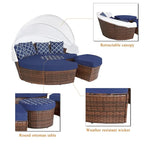 Ledel Wicker Outdoor Daybed 5-piece Sectional Sofa Set With Retractable Canopy and Cushions