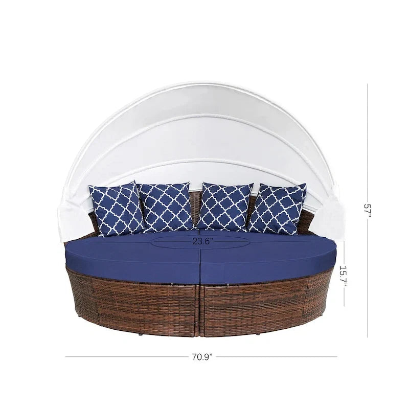 Ledel Wicker Outdoor Daybed 5-piece Sectional Sofa Set With Retractable Canopy and Cushions