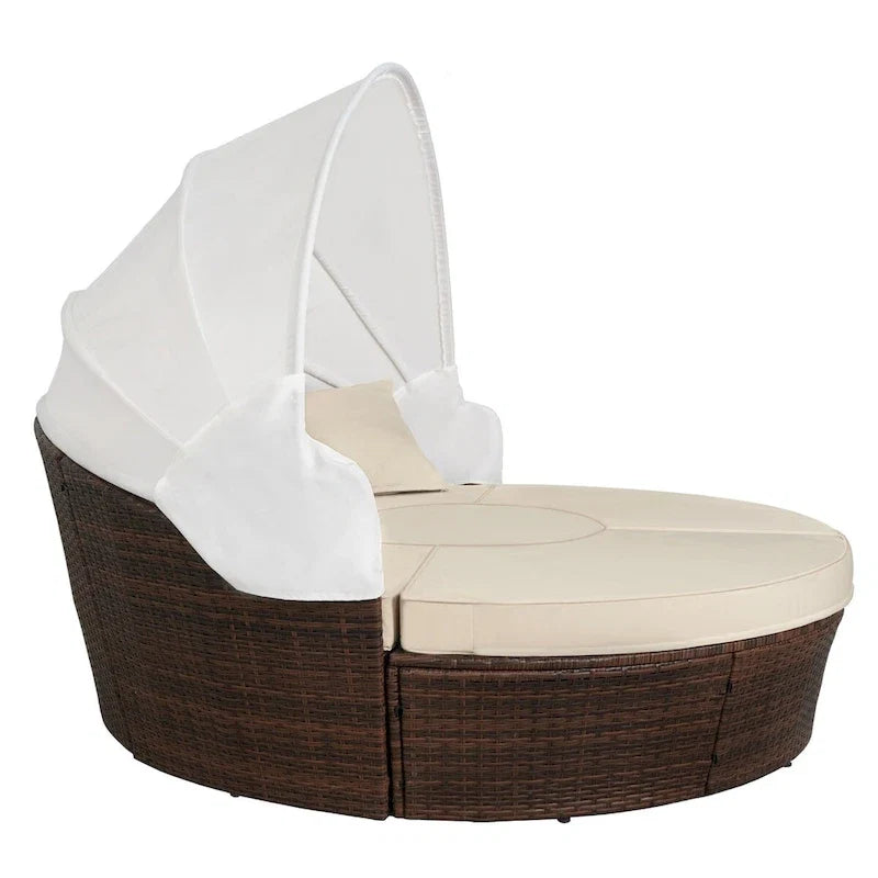 Ledel Wicker Outdoor Daybed 5-piece Sectional Sofa Set With Retractable Canopy and Cushions