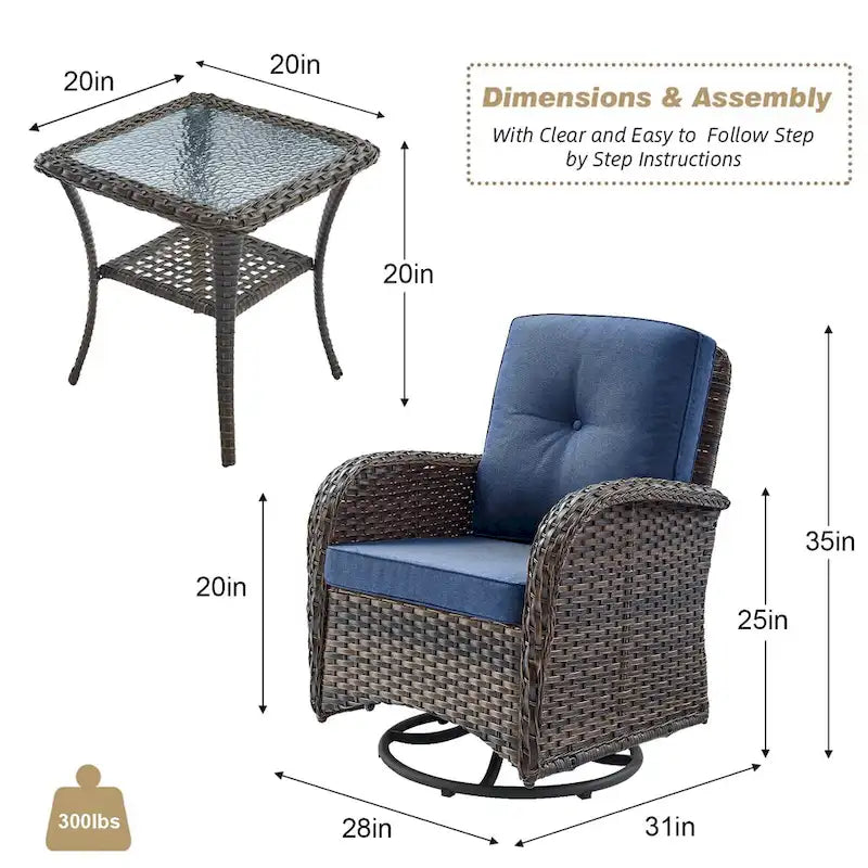 Pocassy Patio Swivel Rocker Chairs with Side Table