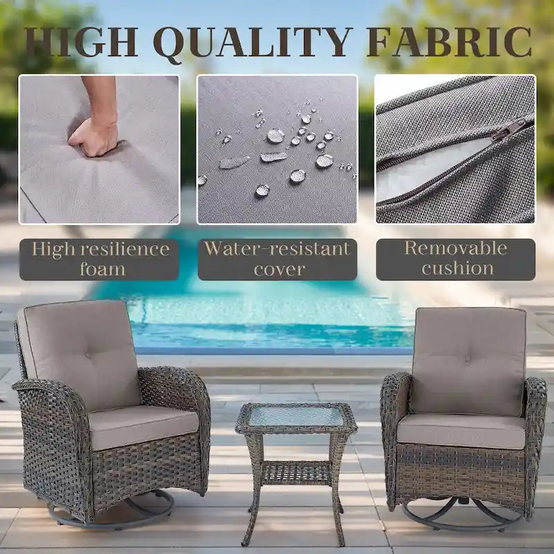 Pocassy Patio Swivel Rocker Chairs with Side Table