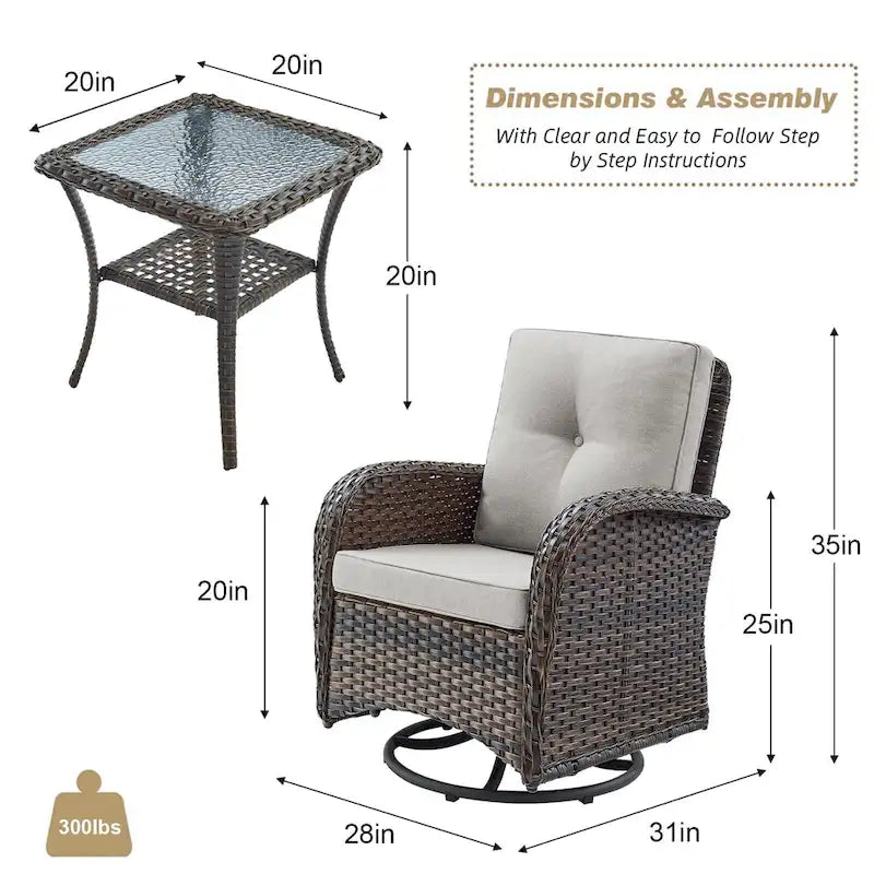 Pocassy Patio Swivel Rocker Chairs with Side Table