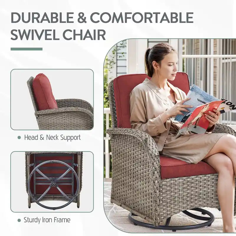 Pocassy Patio Swivel Rocker Chairs with Side Table