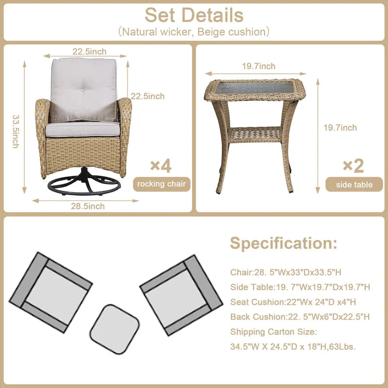 Pocassy Patio Swivel Rocker Chairs with Side Table