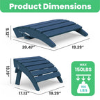 HDPE Folding Adirondack Ottoman, No-Assembly Outdoor Footrest,Fade Resistant Patio Footstool for Adirondack chair