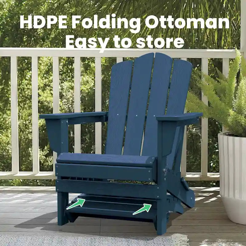 HDPE Folding Adirondack Ottoman, No-Assembly Outdoor Footrest,Fade Resistant Patio Footstool for Adirondack chair
