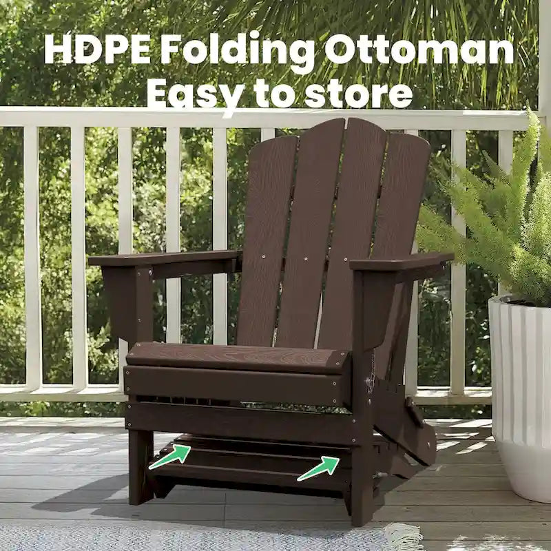 HDPE Folding Adirondack Ottoman, No-Assembly Outdoor Footrest,Fade Resistant Patio Footstool for Adirondack chair