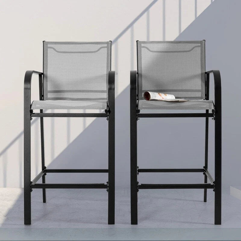 Nuu Garden Outdoor 2-Piece Textilene High Bar Stools, Gray