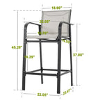 Nuu Garden Outdoor 2-Piece Textilene High Bar Stools, Gray