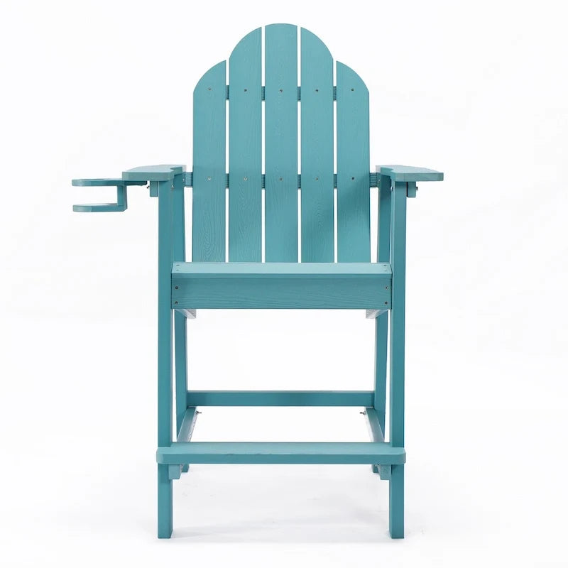 LUE BONA Plastic Patio Bar Stool Tall Adirondack Chairs,Bar Height Dining Chairs with Cup Holder