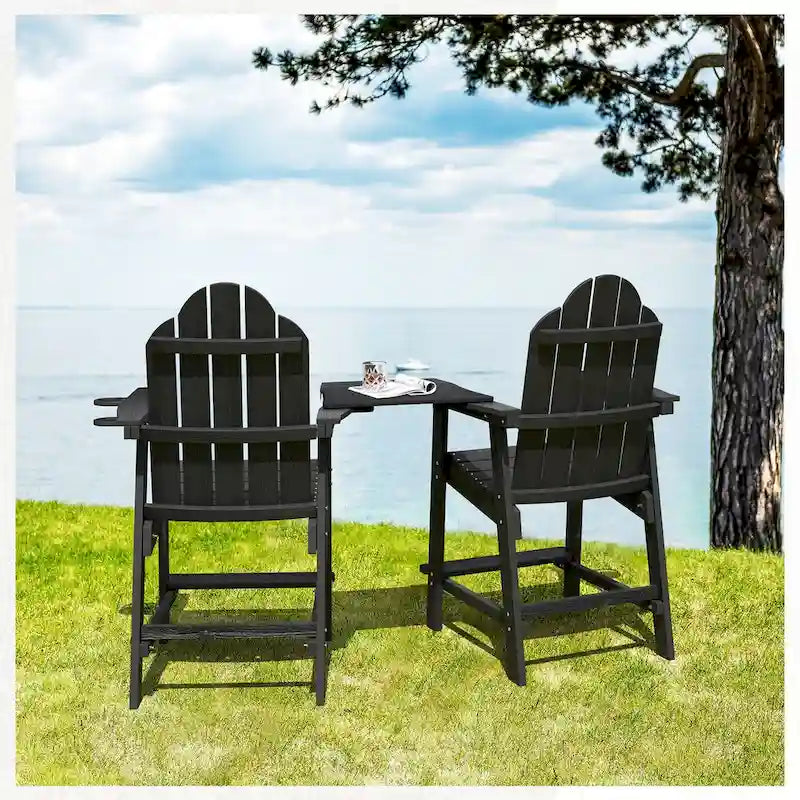 LUE BONA Plastic Patio Bar Stool Tall Adirondack Chairs,Bar Height Dining Chairs with Cup Holder
