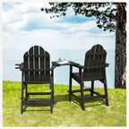 LUE BONA Plastic Patio Bar Stool Tall Adirondack Chairs,Bar Height Dining Chairs with Cup Holder