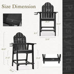 LUE BONA Plastic Patio Bar Stool Tall Adirondack Chairs,Bar Height Dining Chairs with Cup Holder