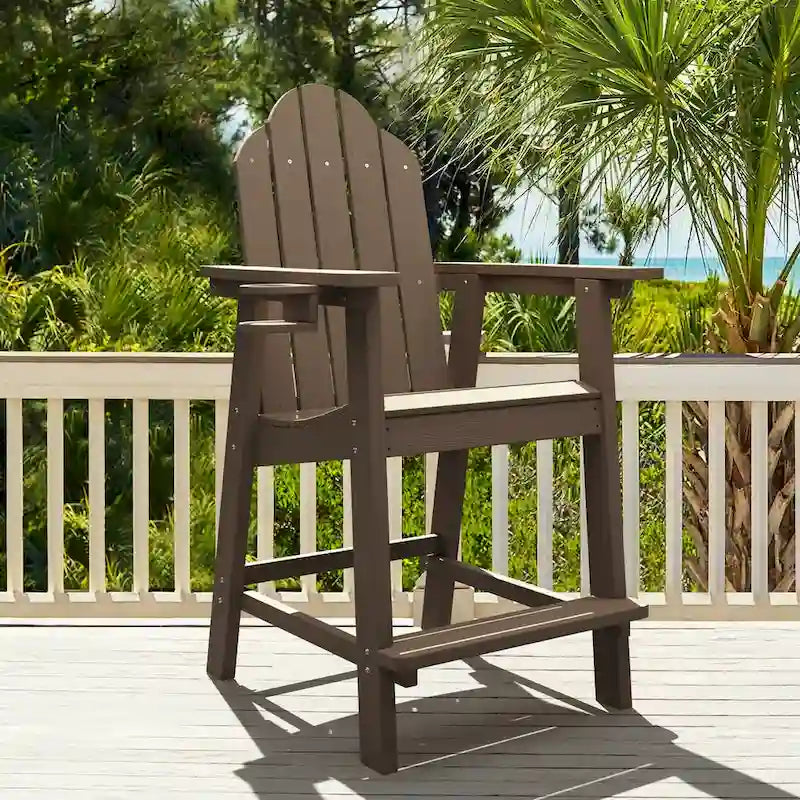 LUE BONA Plastic Patio Bar Stool Tall Adirondack Chairs,Bar Height Dining Chairs with Cup Holder