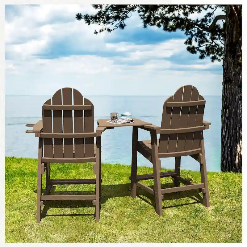 LUE BONA Plastic Patio Bar Stool Tall Adirondack Chairs,Bar Height Dining Chairs with Cup Holder