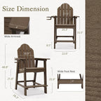 LUE BONA Plastic Patio Bar Stool Tall Adirondack Chairs,Bar Height Dining Chairs with Cup Holder