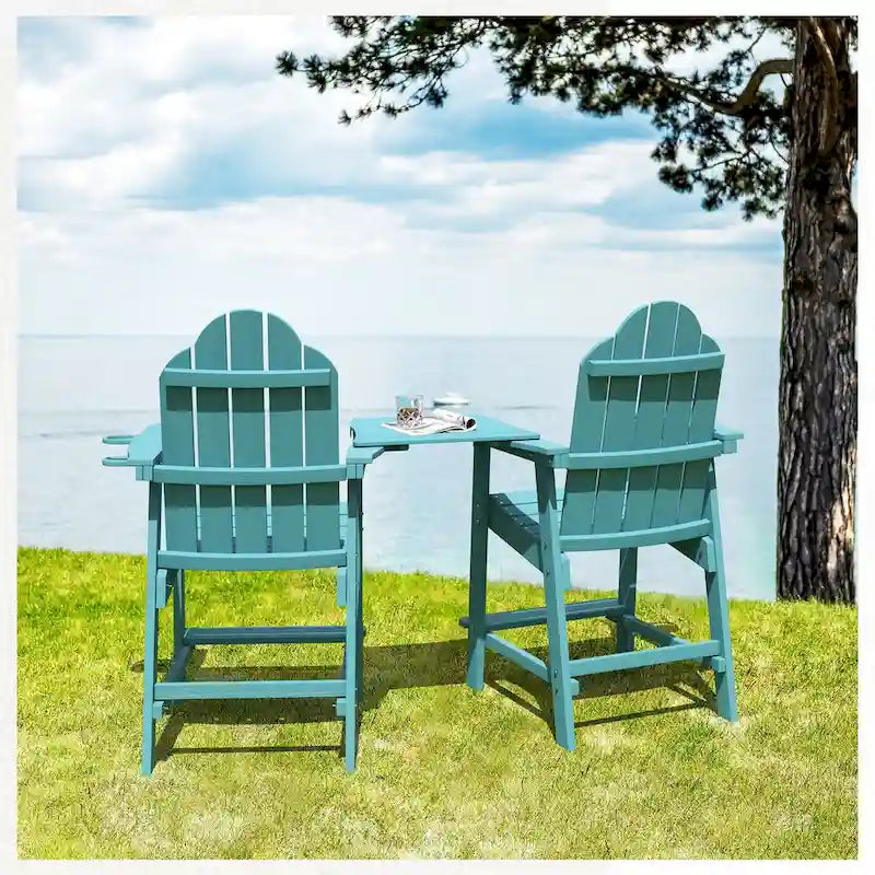LUE BONA Plastic Patio Bar Stool Tall Adirondack Chairs,Bar Height Dining Chairs with Cup Holder