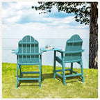 LUE BONA Plastic Patio Bar Stool Tall Adirondack Chairs,Bar Height Dining Chairs with Cup Holder