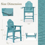 LUE BONA Plastic Patio Bar Stool Tall Adirondack Chairs,Bar Height Dining Chairs with Cup Holder