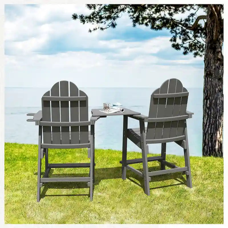 LUE BONA Plastic Patio Bar Stool Tall Adirondack Chairs,Bar Height Dining Chairs with Cup Holder