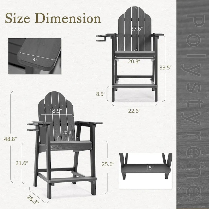 LUE BONA Plastic Patio Bar Stool Tall Adirondack Chairs,Bar Height Dining Chairs with Cup Holder