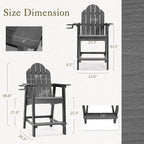 LUE BONA Plastic Patio Bar Stool Tall Adirondack Chairs,Bar Height Dining Chairs with Cup Holder